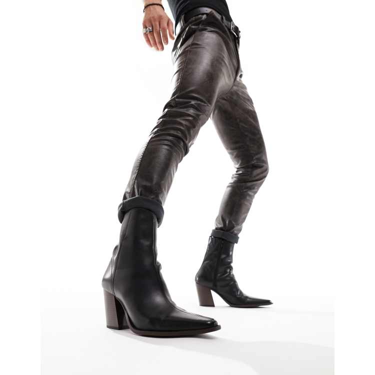 Black leather best sale heel boots