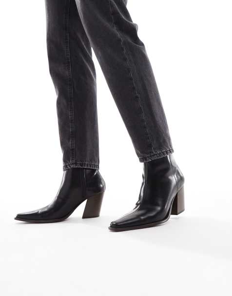 ASOS DESIGN heeled chelsea boot in black leather with natural sole - view 1