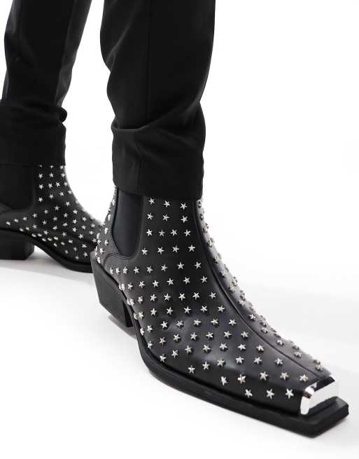 ASOS DESIGN heeled chelsea boot in black with all over star studs