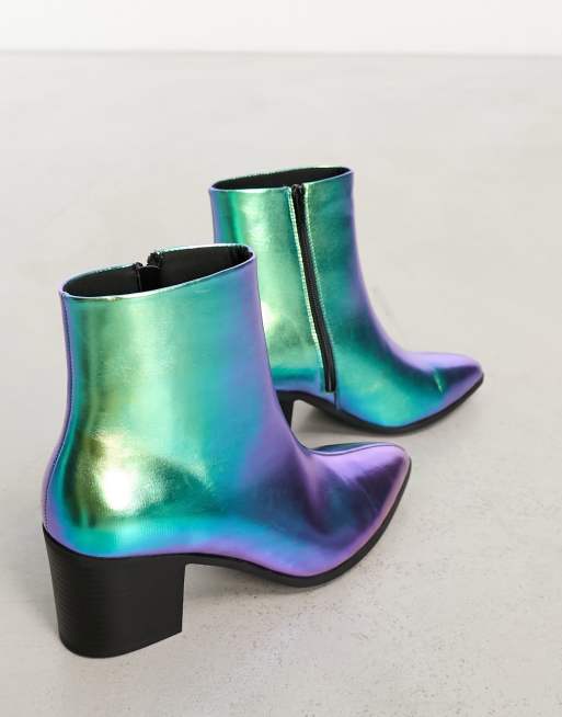 ASOS DESIGN heeled chelsea boot in blue mirror faux leather