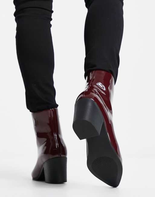 ASOS Design Heeled Boots in Red Patent Faux Leather