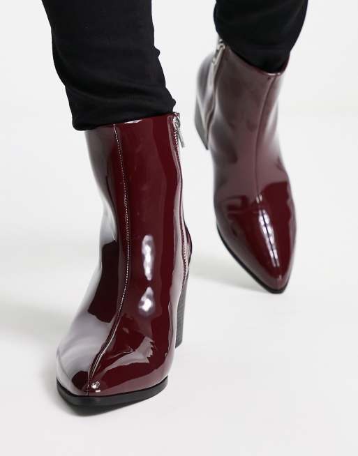 Burgundy patent 2025 leather booties