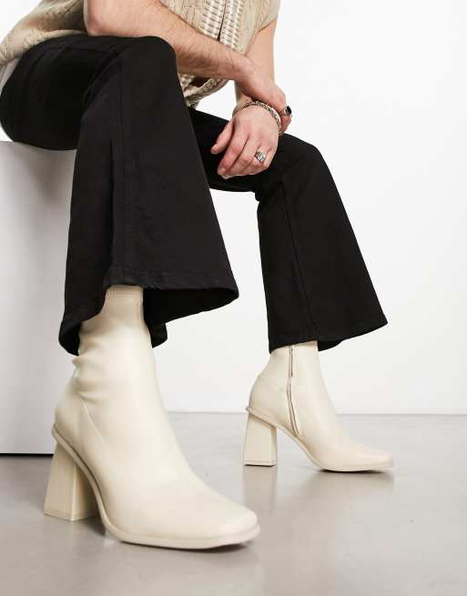 Cream leather ankle sales boots