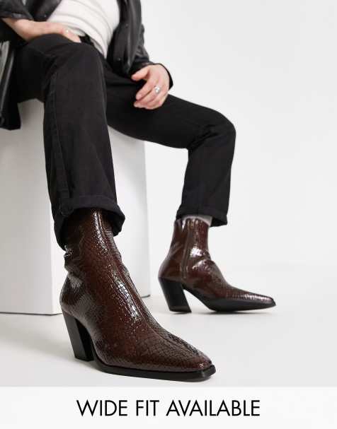 men's leisure party banquet genuine leather boots rhinestone shoes