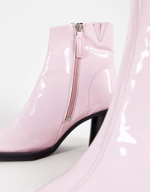 Pink patent 2025 ankle boots