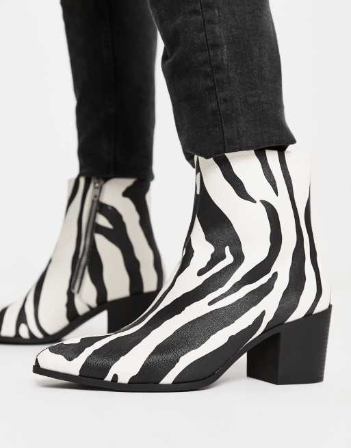 ASOS DESIGN heeled chelsea boot in textured zebra print faux leather, 3 of 4