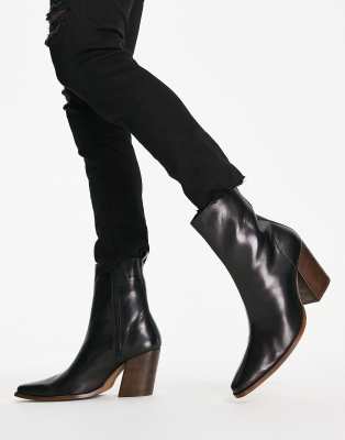 ASOS DESIGN heeled chelsea boot with angled heel in black leather with ...