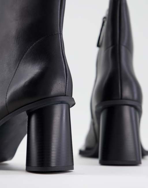 ASOS DESIGN heeled chelsea boot with extreme square toe and round heel in black leather