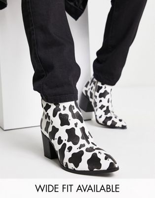 ASOS DESIGN heeled chelsea boots in animal print faux leather-Black