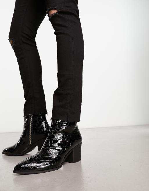 Black faux croc discount boots