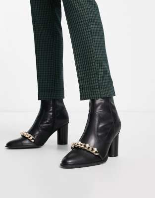 ASOS DESIGN heeled chelsea boots in black faux leather with pearl chain detail