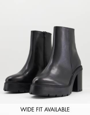 ASOS DESIGN heeled chelsea boots in black leather platform sole - ASOS Price Checker