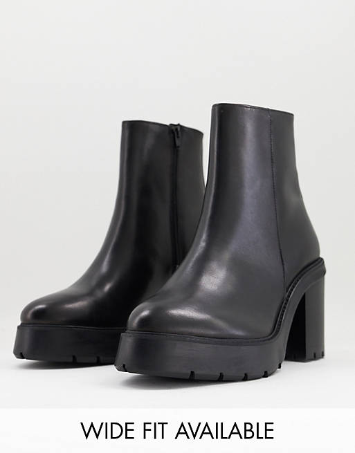 ASOS DESIGN heeled chelsea boots in black leather platform sole