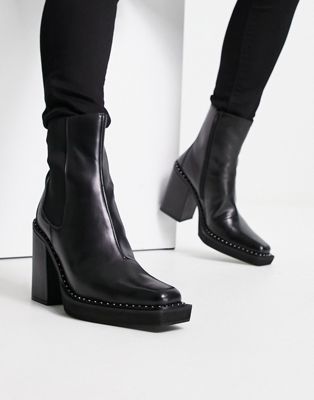 ASOS DESIGN heeled chelsea boots in black leather with stud detailing | ASOS