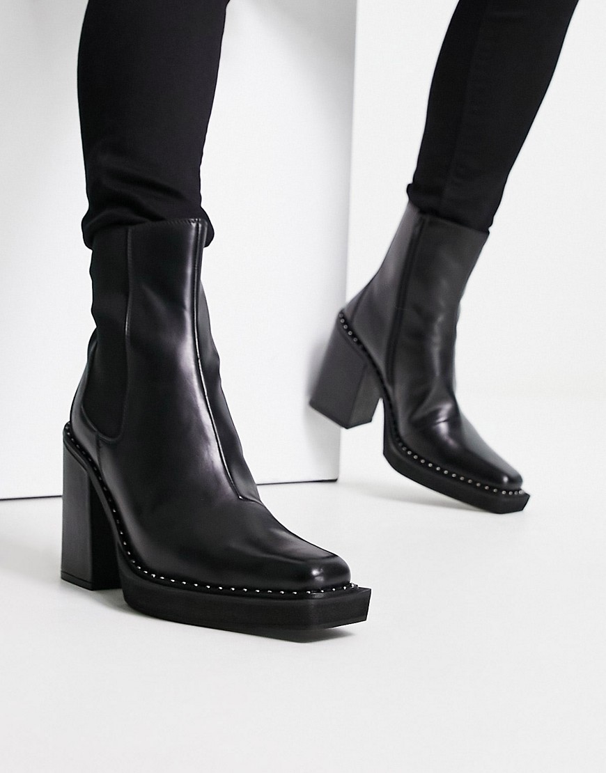 ASOS DESIGN heeled chelsea boots in black leather with stud detailing