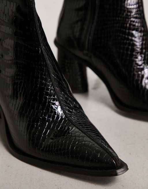 Black crocodile booties online womens