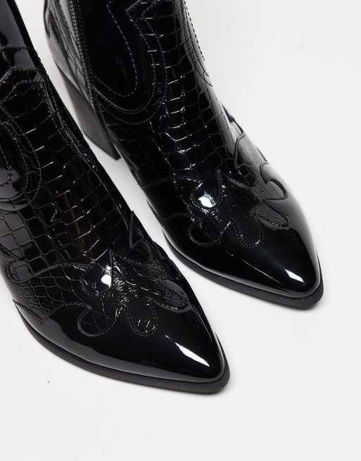 ASOS DESIGN heeled Chelsea boots in black patent with western detail