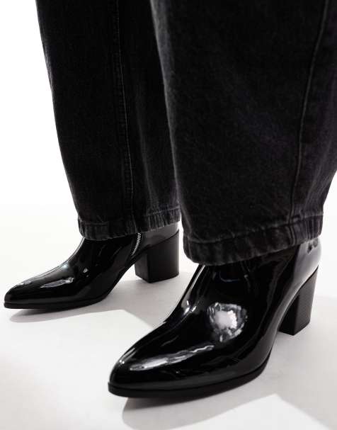 ASOS DESIGN heeled chelsea boots in black patent - view 1