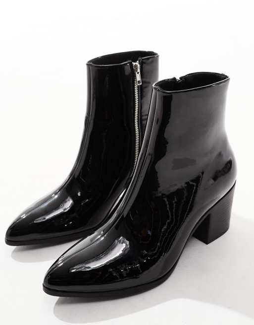 ASOS DESIGN heeled chelsea boots in black patent ASOS