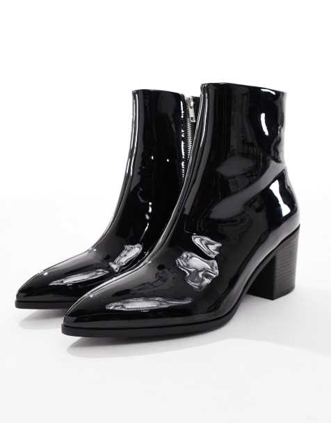 ASOS DESIGN heeled chelsea boots in black patent - view 1