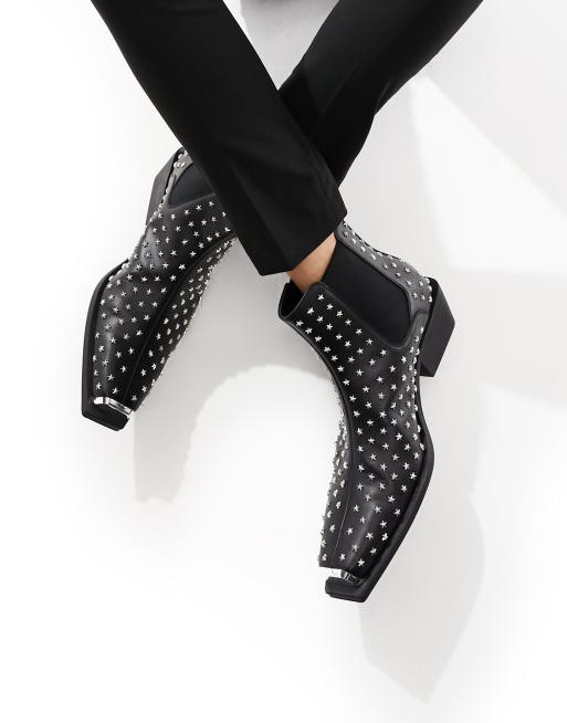 ASOS DESIGN heeled chelsea boots in black with all over star studs