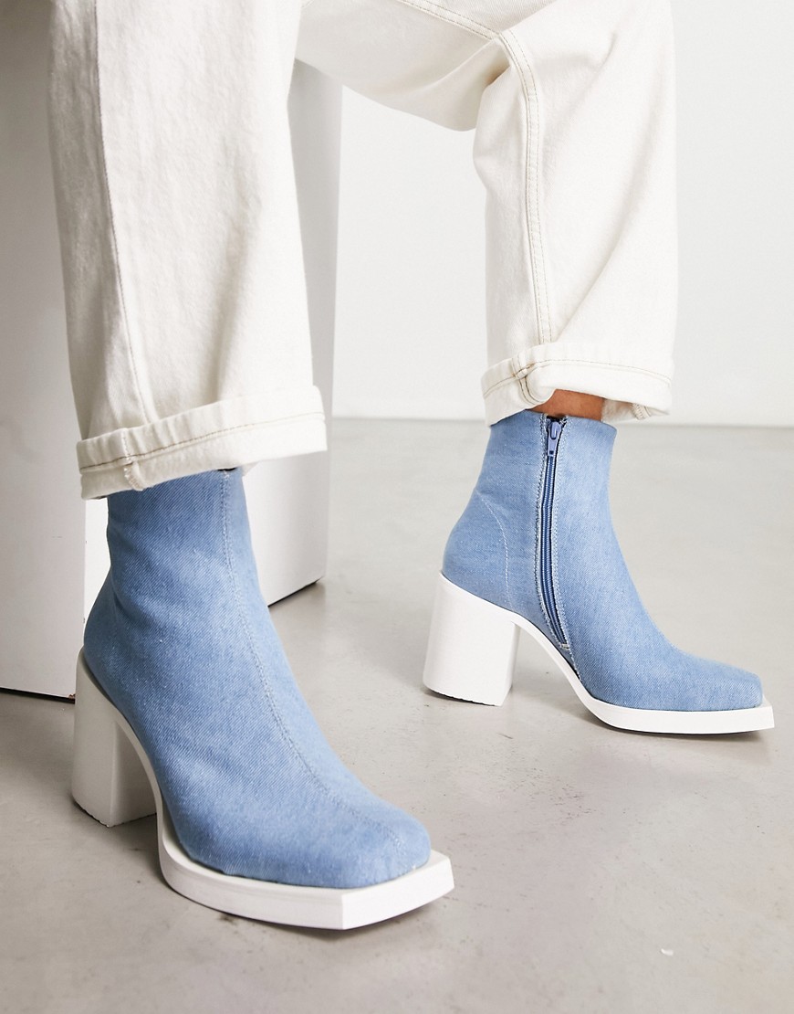 Asos Design Heeled Chelsea Boots In Blue Denim With White Sole