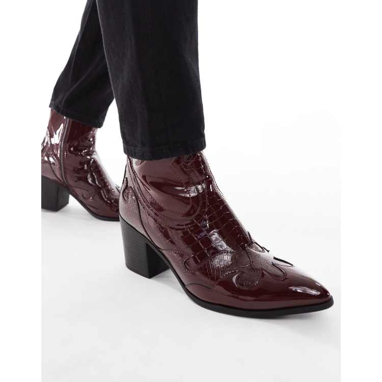 NWOB  Design Men’s Size 11 Magenta Colored Patent Leather Heeled Boots ASOS DESIGN heeled boots in red patent faux leather | ASOS main image 3