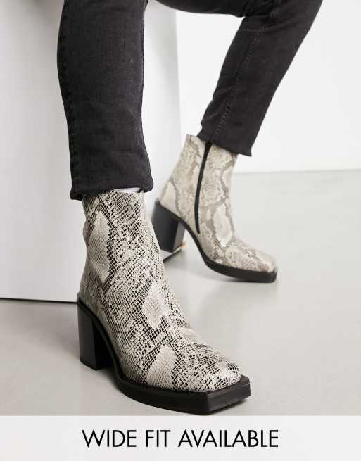 White Faux Snake Ankle Boot, Shoes