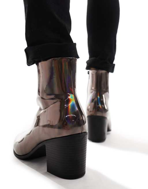 ASOS DESIGN heeled chelsea boots in iridescent faux leather