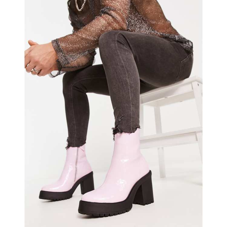 Pil ler Sidst ASOS DESIGN heeled chelsea boots in pink faux leather with platform sole |  ASOS