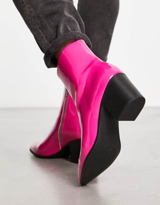 ASOS DESIGN heeled Chelsea boots in pink patent faux leather