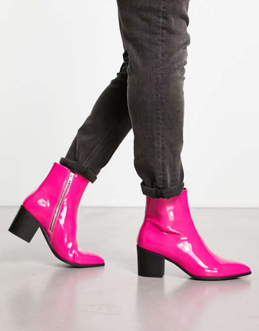 ASOS DESIGN heeled Chelsea boots in pink patent faux leather, 4 of 4