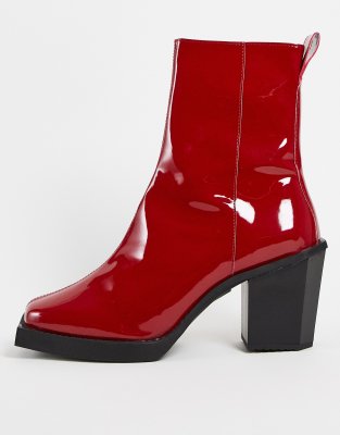 dark red patent ankle boots