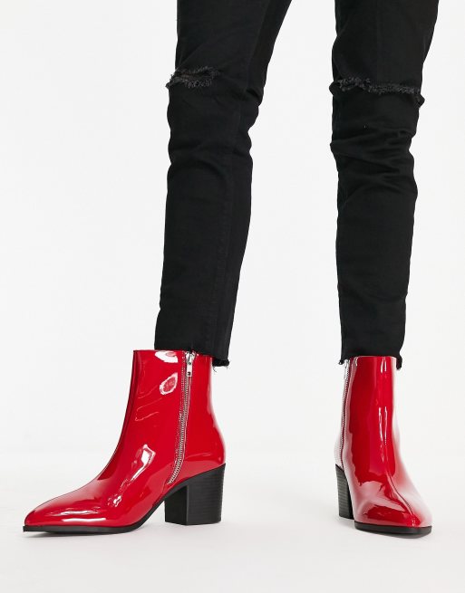 ASOS DESIGN heeled chelsea boots in red patent faux leather, 4 of 4