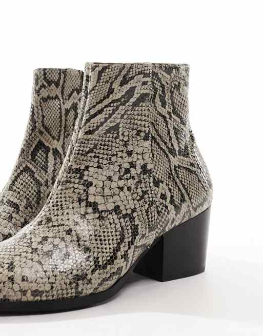 White Faux Snake Ankle Boot, Shoes