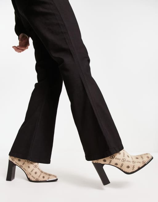 ASOS DESIGN heeled chelsea boots in stone monogram print with toecap detail, 2 of 4