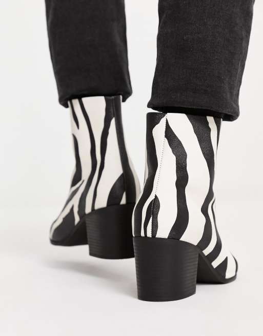 ASOS DESIGN heeled chelsea boots in textured zebra print faux leather, 2 of 4
