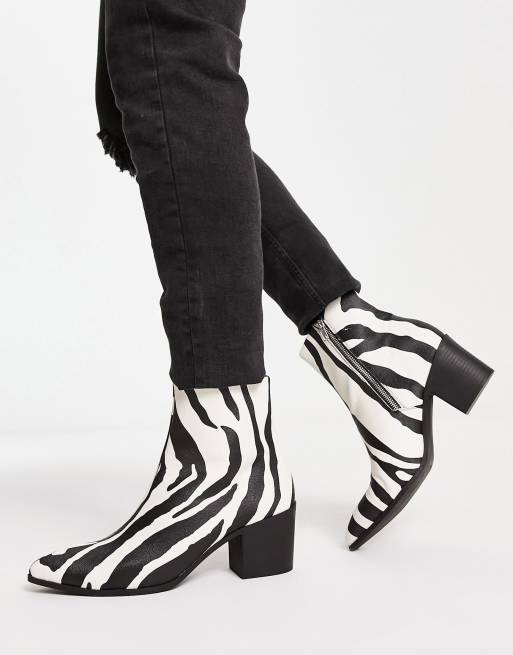 ASOS DESIGN heeled chelsea boots in textured zebra print faux leather, 4 of 4