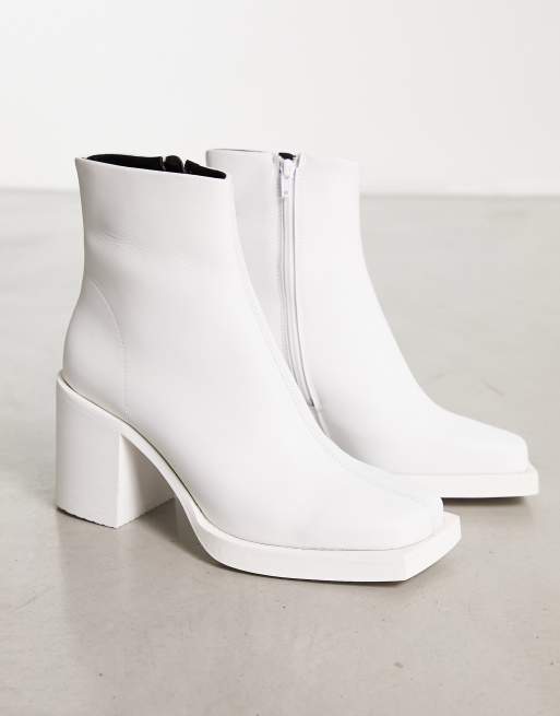 ASOS DESIGN heeled chelsea boots in white leather with white sole