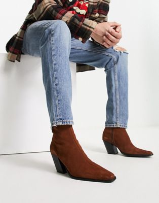 ASOS DESIGN heeled chelsea boots with angled heel in tan suede