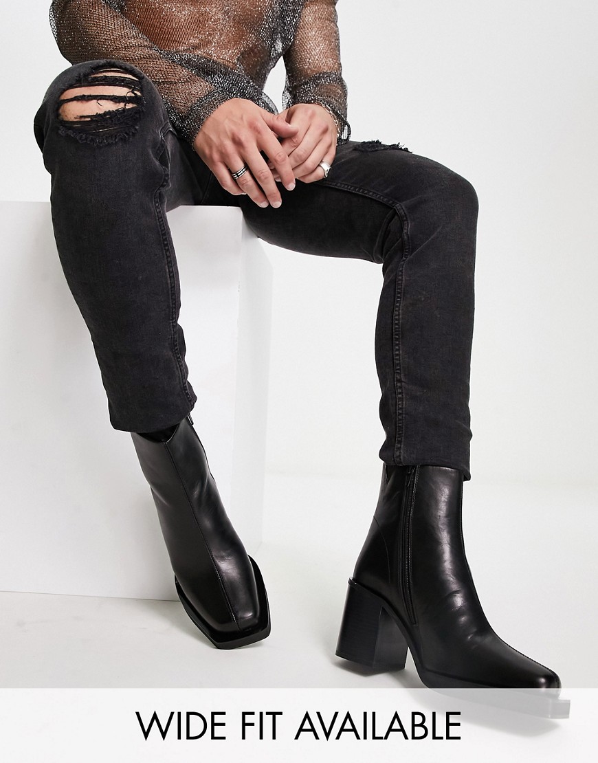 ASOS DESIGN heeled chelsea boots with angled toe in black leather