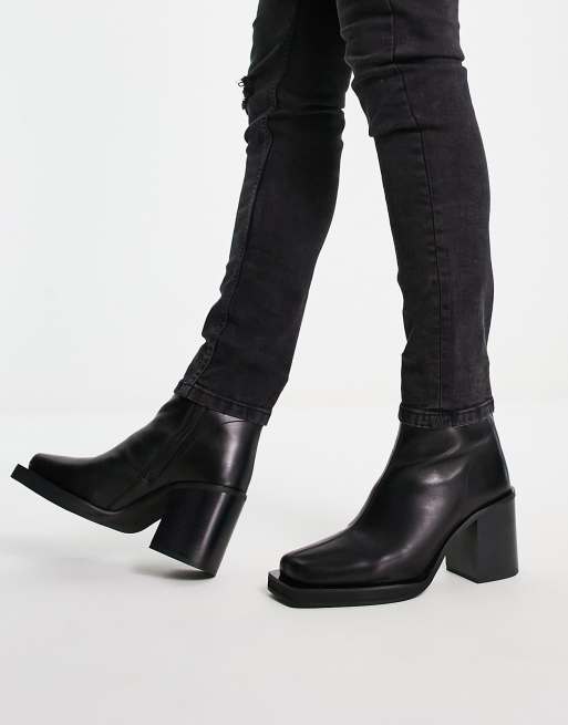 ASOS DESIGN heeled chelsea boots with angled toe in black leather