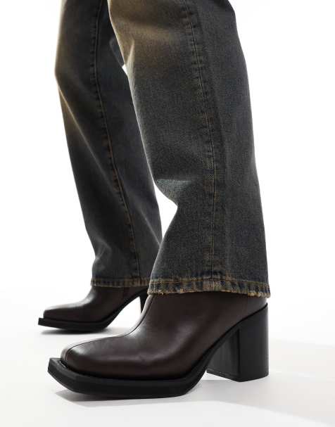 ASOS DESIGN heeled chelsea boots with angled toe in brown - view 1