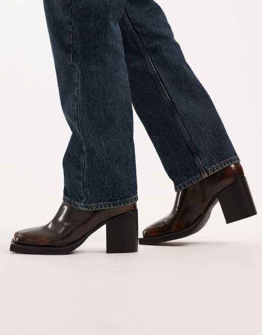 ASOS DESIGN heeled chelsea boots with angled toe in brown