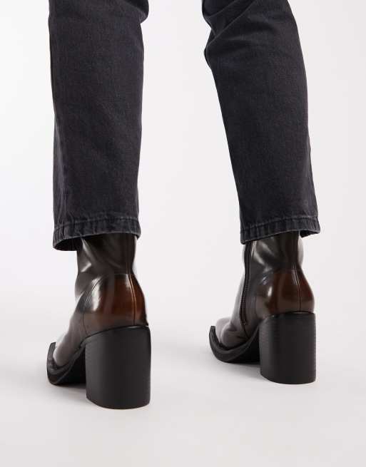 ASOS DESIGN heeled chelsea boots with angled toe in brown