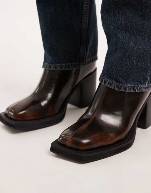 ASOS DESIGN heeled chelsea boots with angled toe in brown