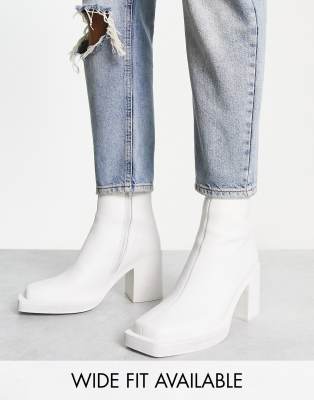 Shop Asos Design Heeled Chelsea Boots With Angled Toe In White Leather