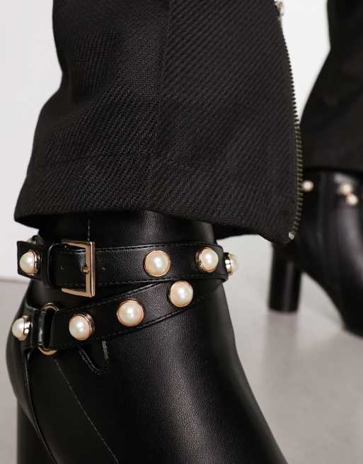 Black booties with store pearls