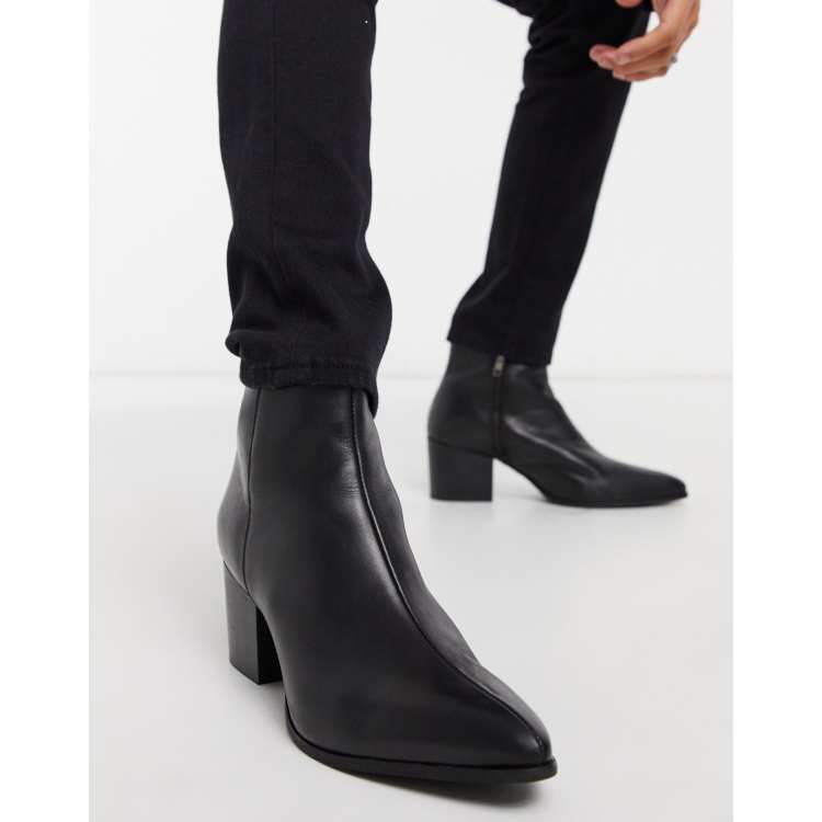 Black leather sale pointed chelsea boots