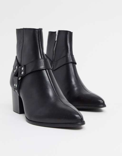 ASOS DESIGN heeled chelsea boots with pointed toe in black leather with ...